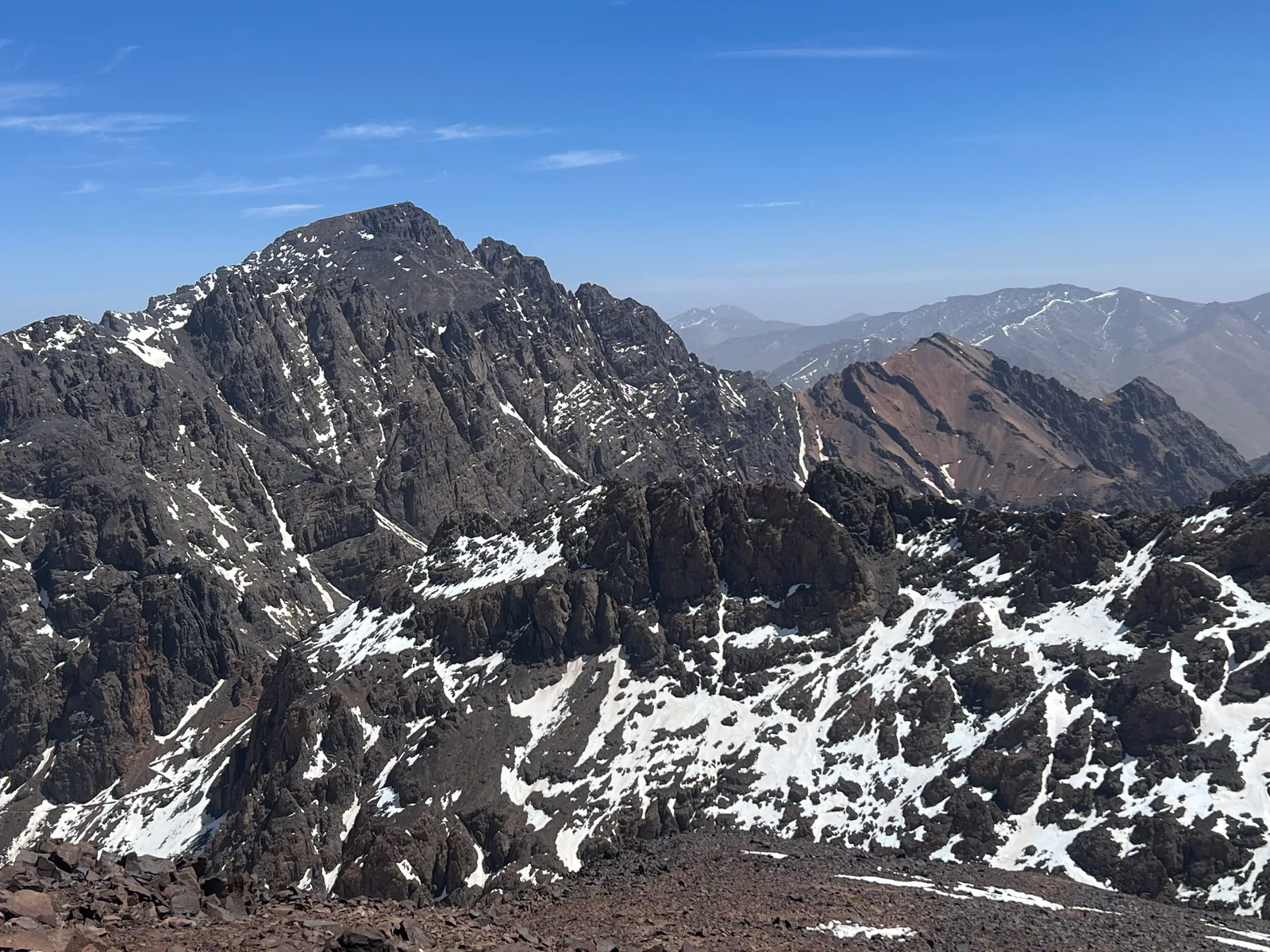Snow-dusted peaks of the Toubkal massif in the High Atlas